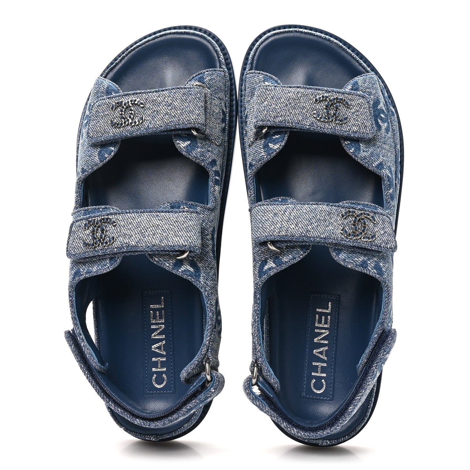 Chanel Denim CC Velcro Dad Chain CC Slide Sandals 38 Blue 2 of 10