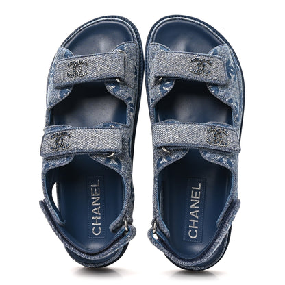 Chanel Denim CC Velcro Dad Chain CC Slide Sandals 38 Blue 2 of 10
