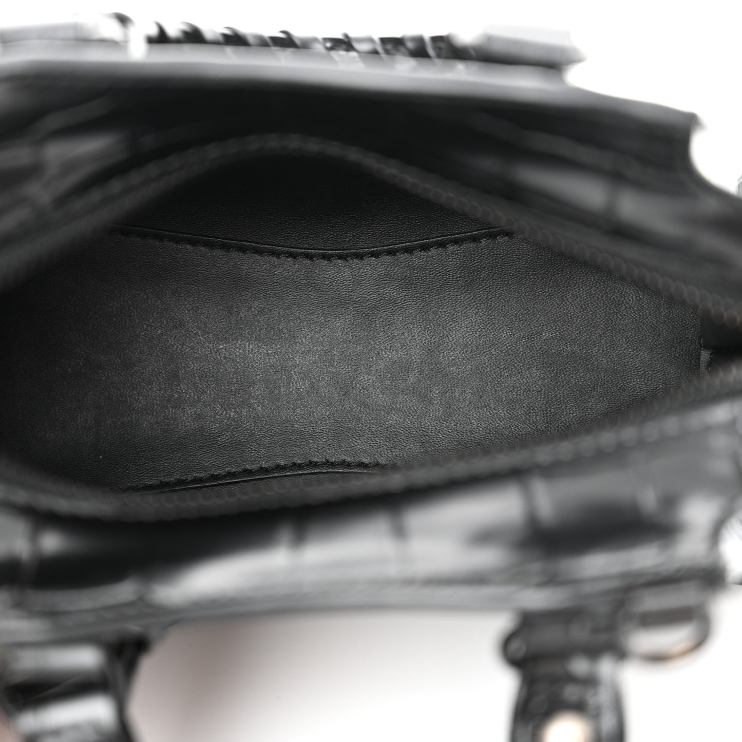 Semi Shiny Calfskin Crocodile Embossed Neo Classic Black Hardware Nano City Black