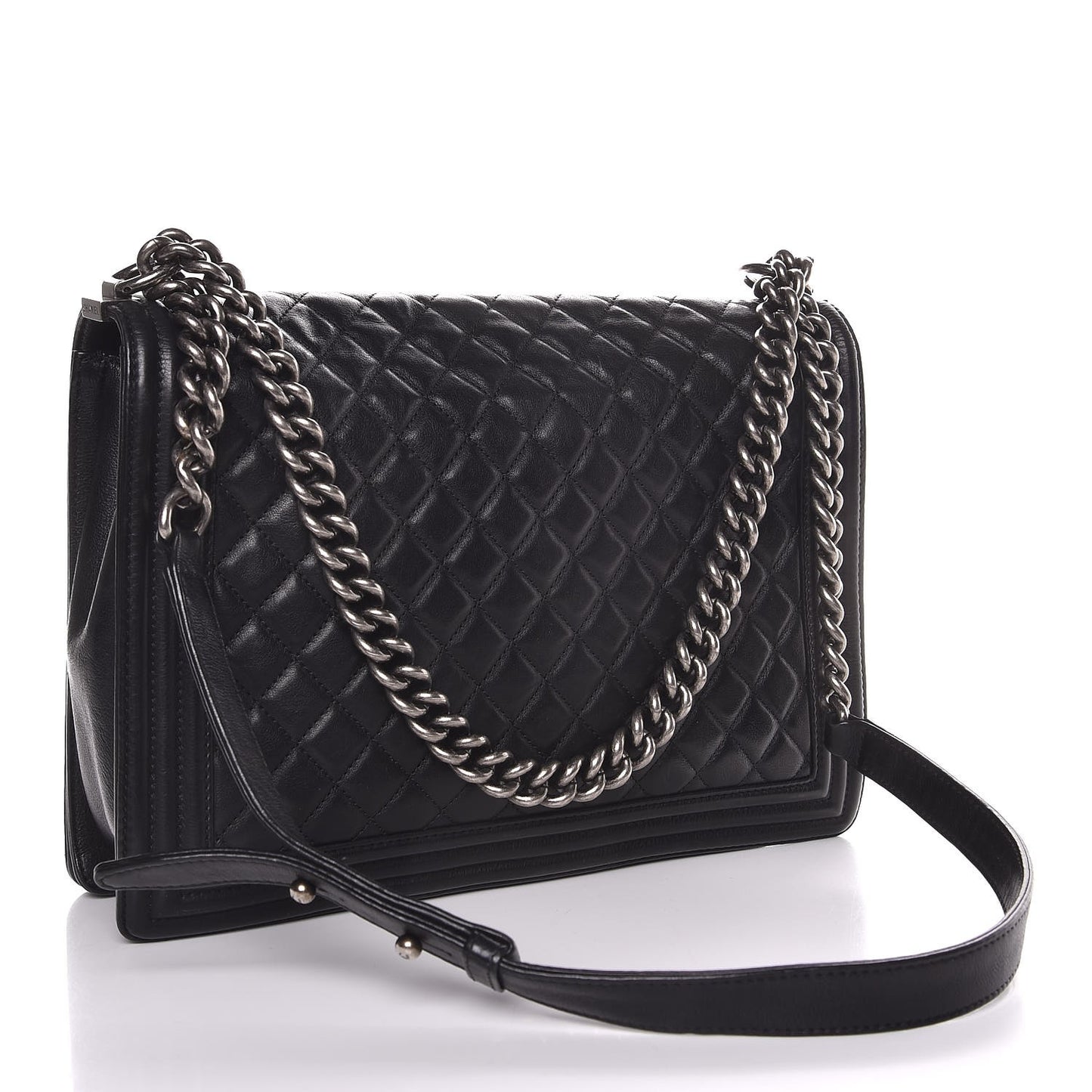 Calfskin Quilted Large Boy Flap Black