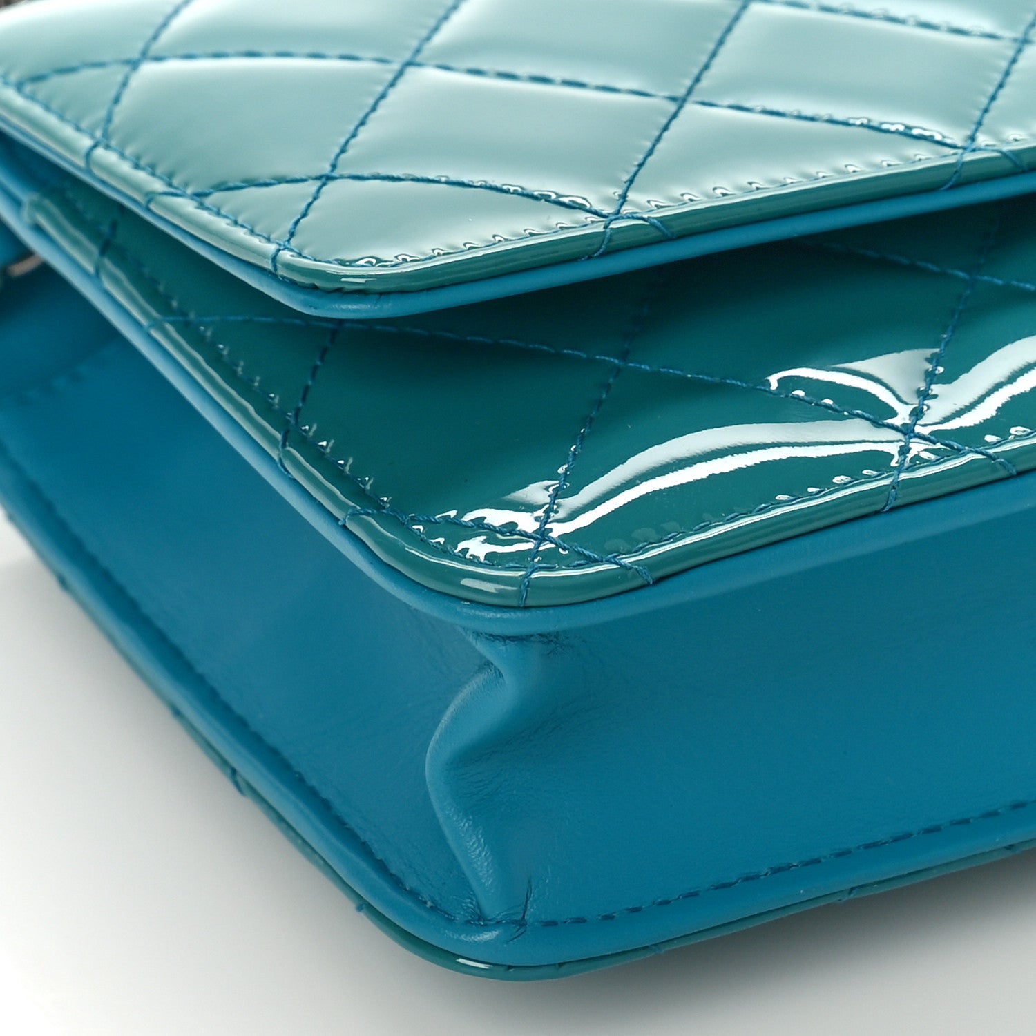 Chanel Patent Quilted Wallet On Chain WOC Turquoise Blue 8 of 10