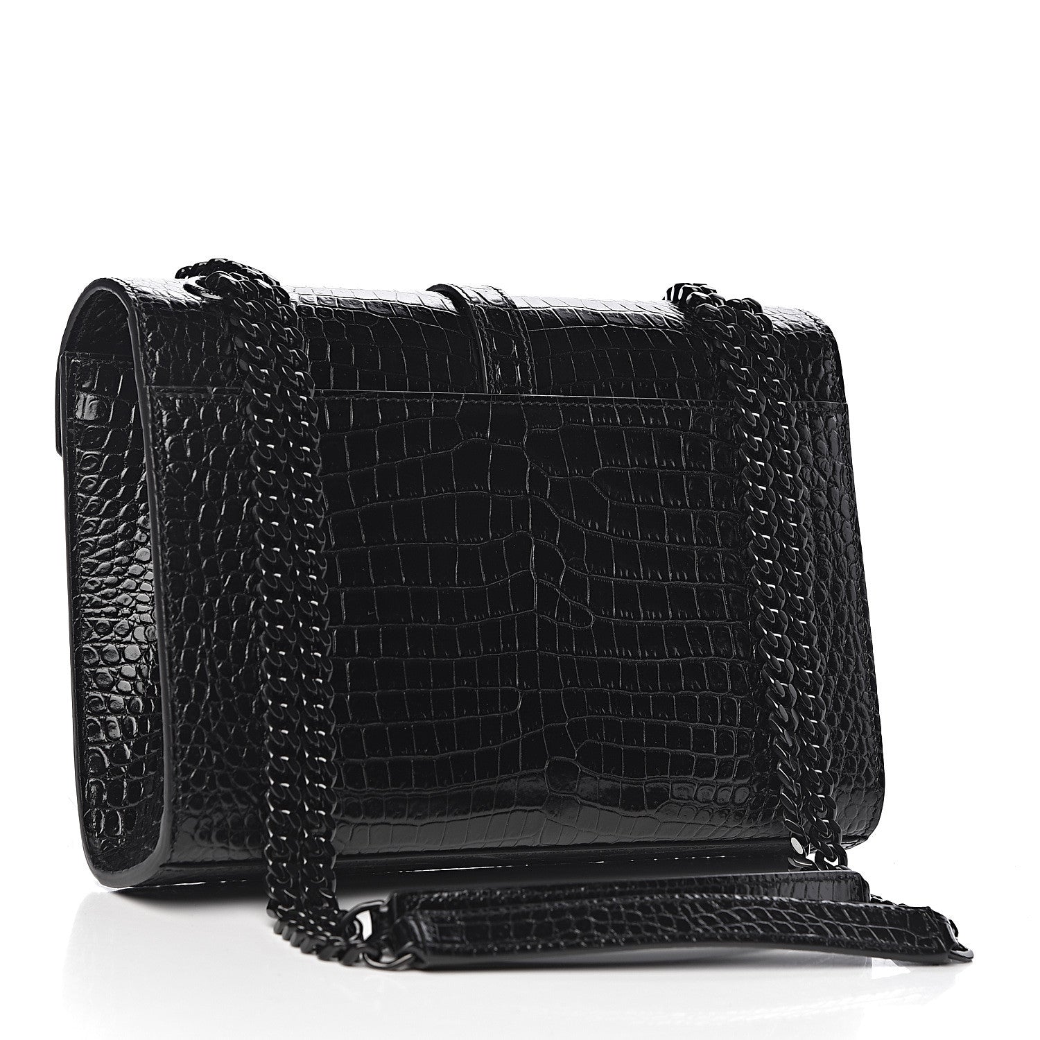Saint Laurent Calfskin Crocodile Embossed Medium Monogram Envelope Chain Shoulder Bag Black 3 of 10