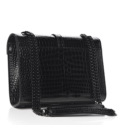 Saint Laurent Calfskin Crocodile Embossed Medium Monogram Envelope Chain Shoulder Bag Black 3 of 10