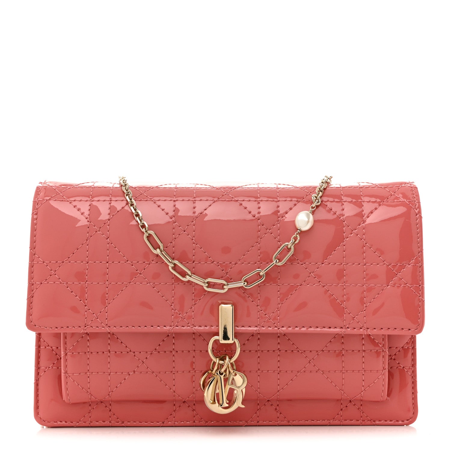 Christian Dior Patent Cannage Lady Dior Chain Pouch Pink 1 of 12