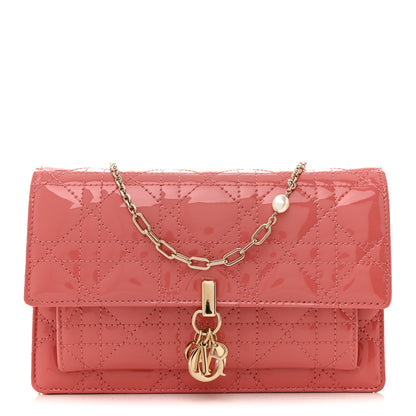 Christian Dior Patent Cannage Lady Dior Chain Pouch Pink 1 of 12