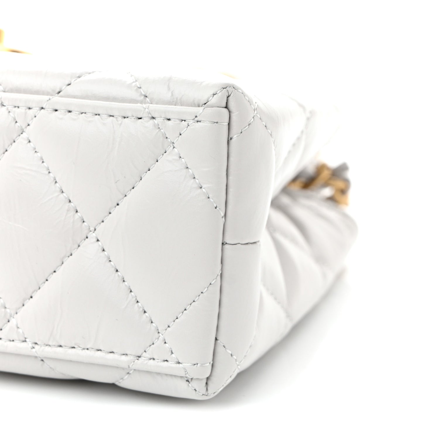 Shiny Aged Calfskin Quilted Nano Kelly Shopper Light Grey