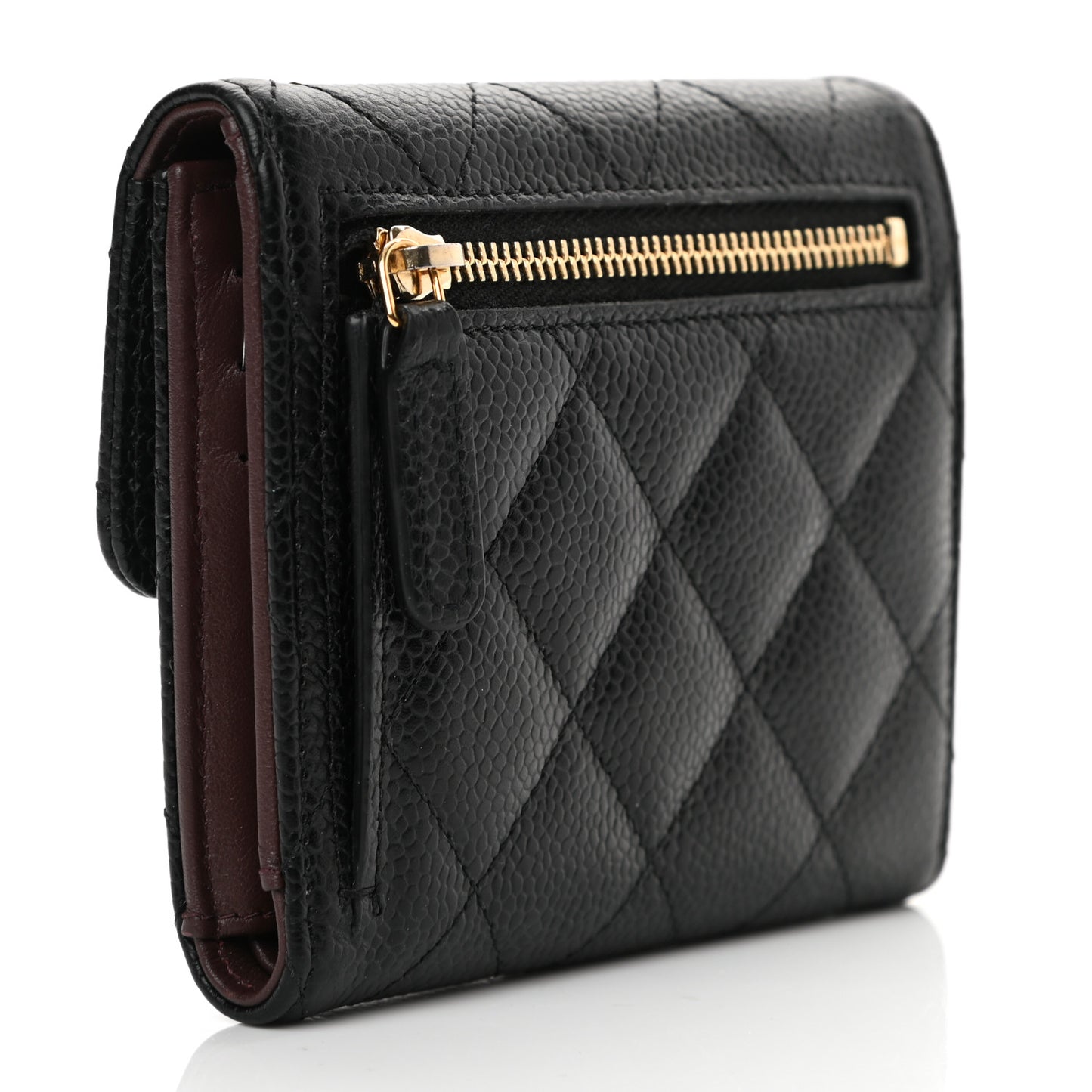 Caviar Quilted Compact Flap Wallet Black