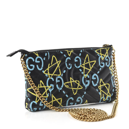 Gucci Calfskin Matelasse Printed Mini GucciGhost GG Marmont Chain Bag Black New AcquamarineCalfskin Matelasse GucciGhost Mini GG Marmont Chain Bag Black New Acquamarine 3 of 10