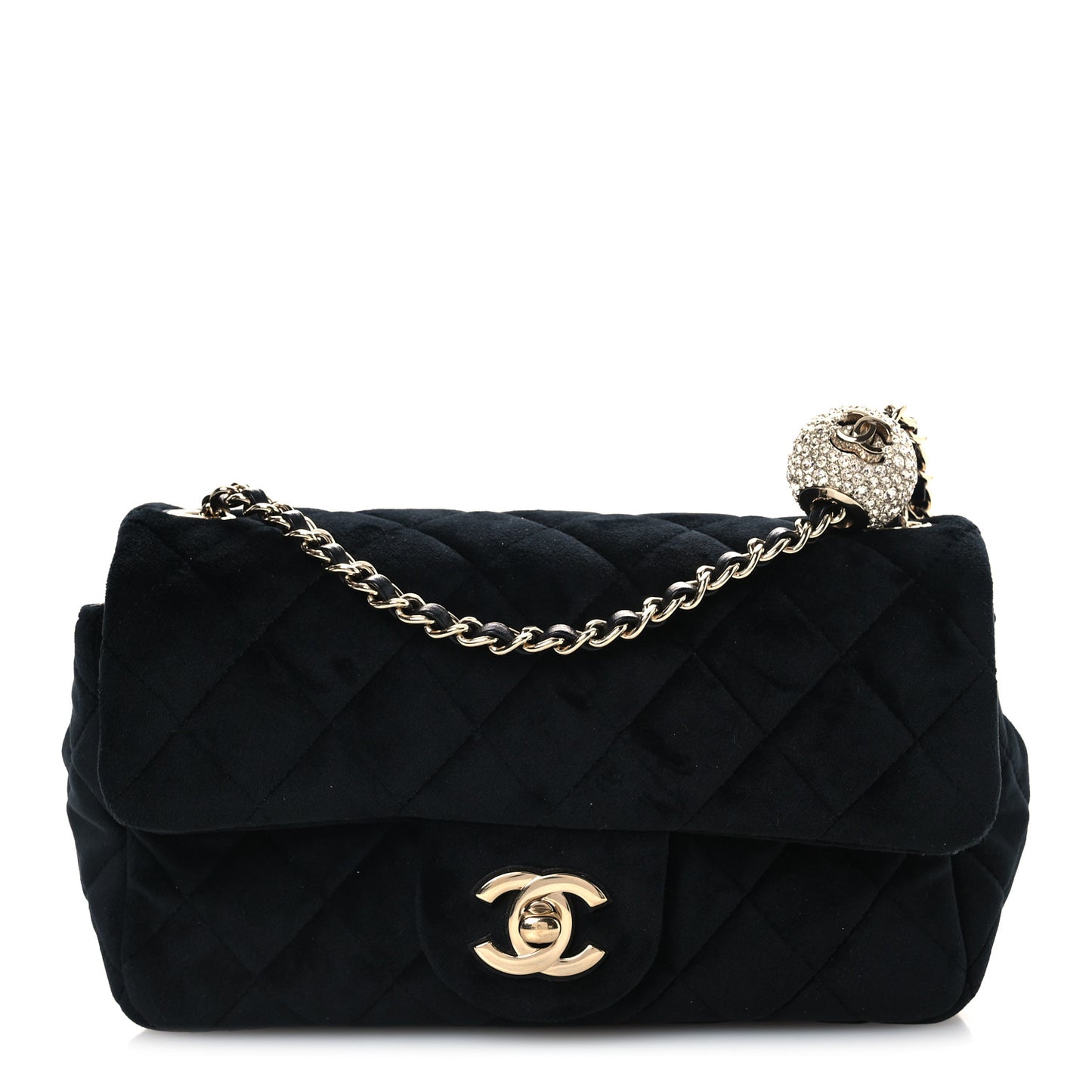 Velvet Quilted Mini Rectangular Pearl Crush Flap Black