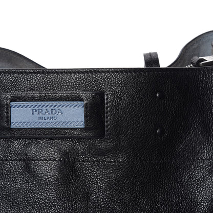 Prada Glace Calfskin Etiquette Fringe Shoulder Bag Black Astrale 13 of 13