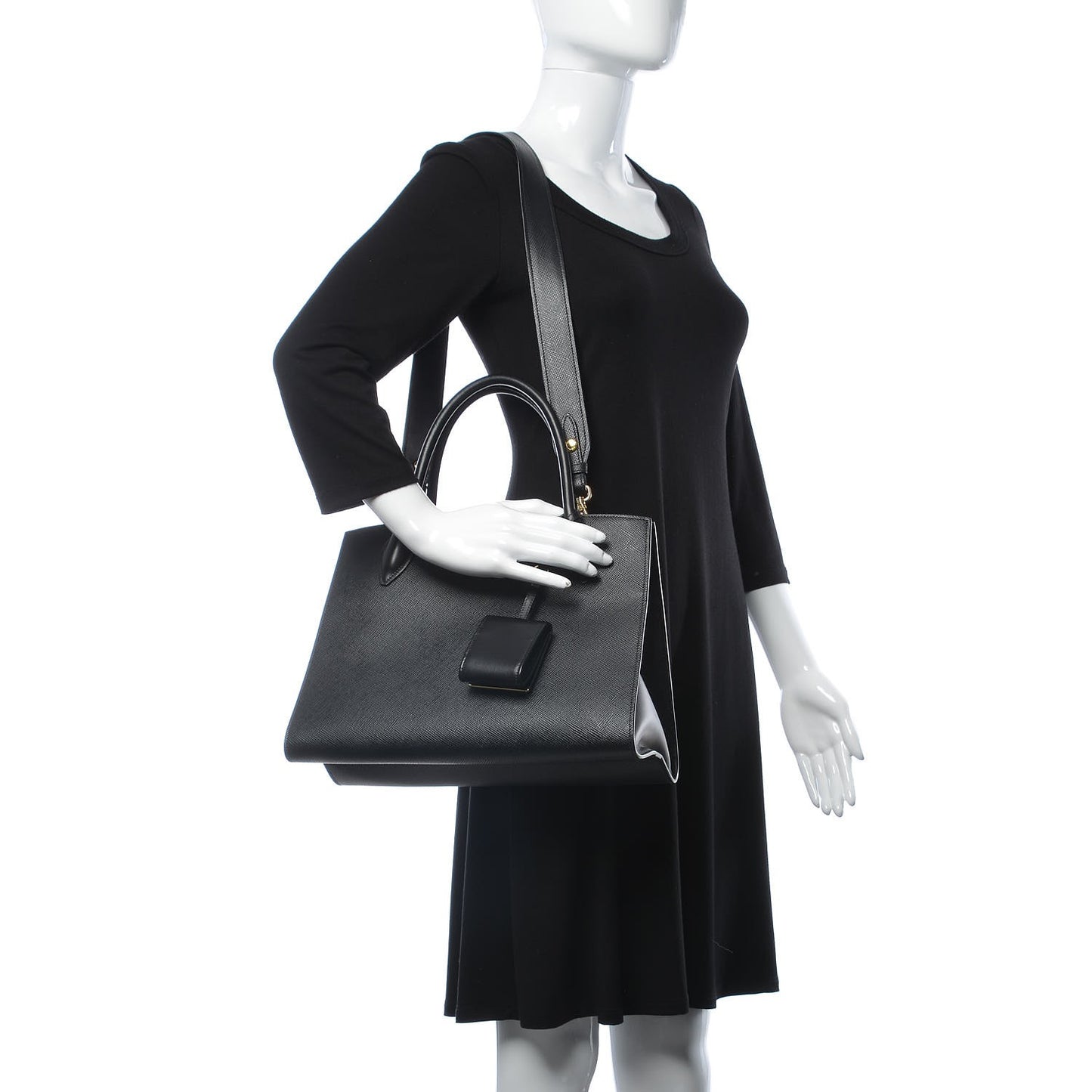 Saffiano Cuir Calfskin Large Monochrome Top Handle Tote Black