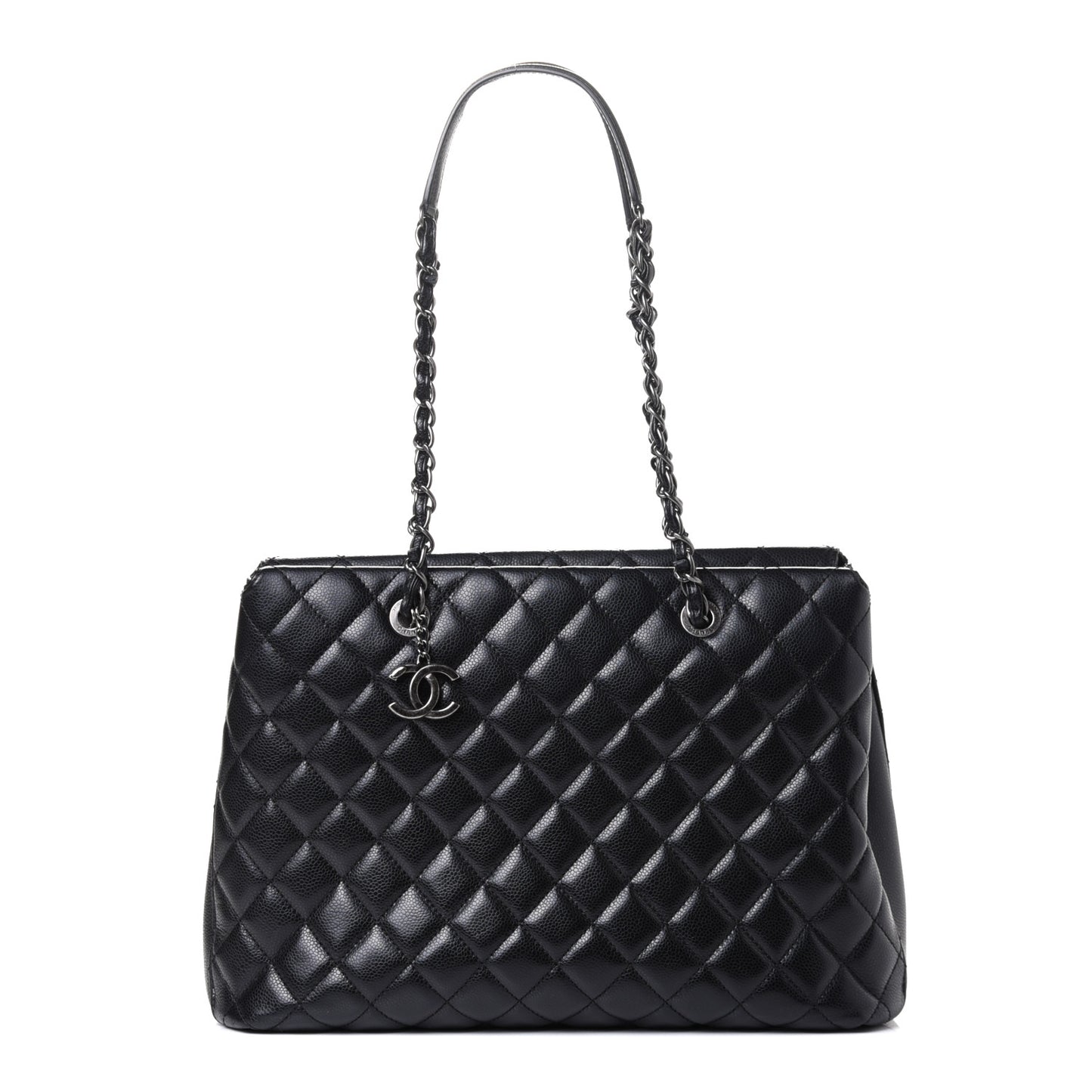 Caviar Quilted City Shopping Tote Black