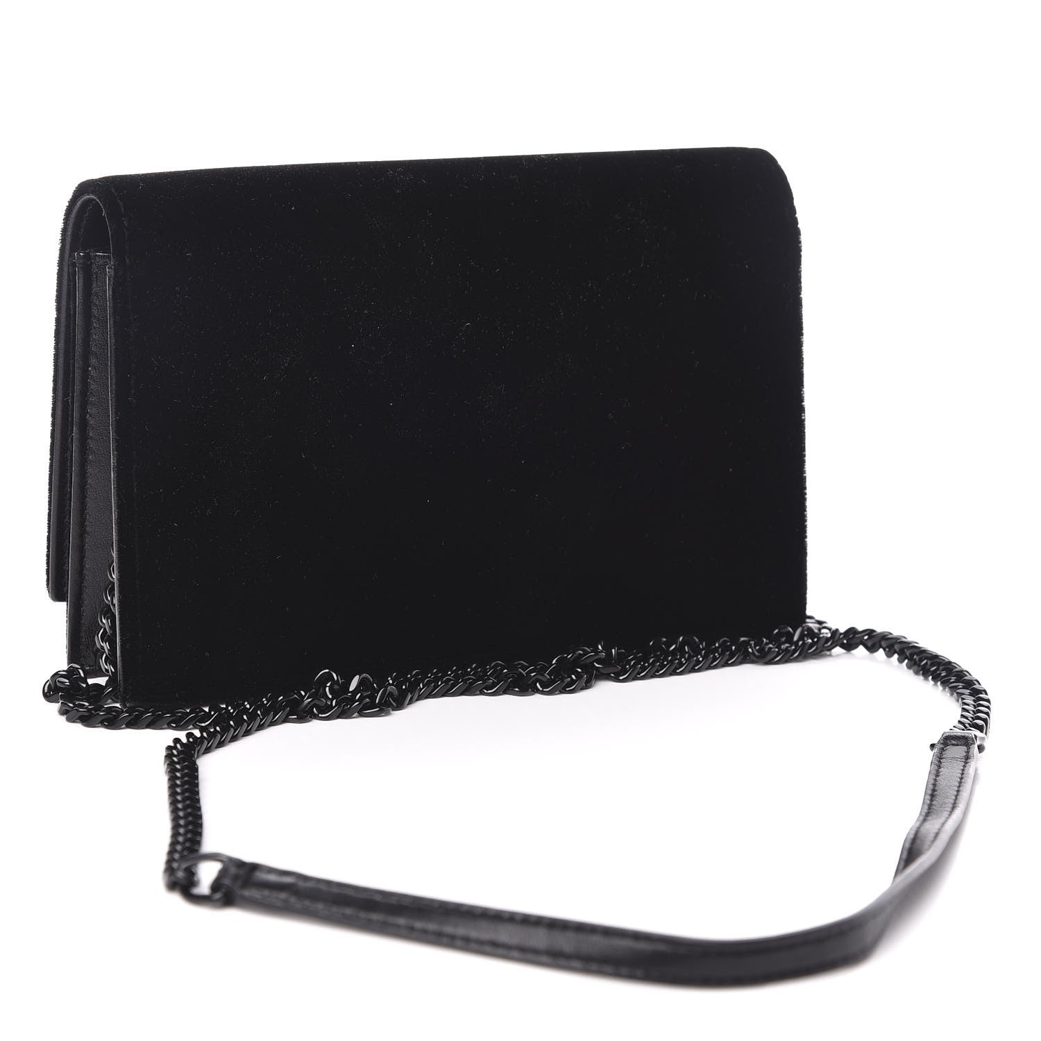 Saint Laurent Velvet Crystal Monogram Kate Tassel Shoulder Bag Black 3 of 12