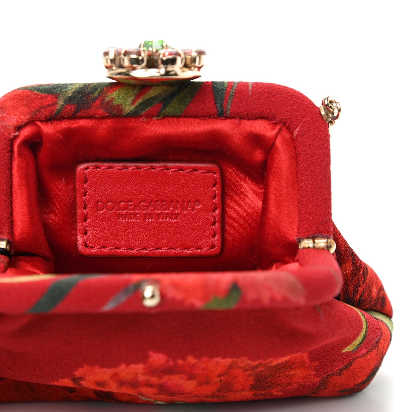 Fabric Printed Crystal Kiss Lock Chain Crossbody Red