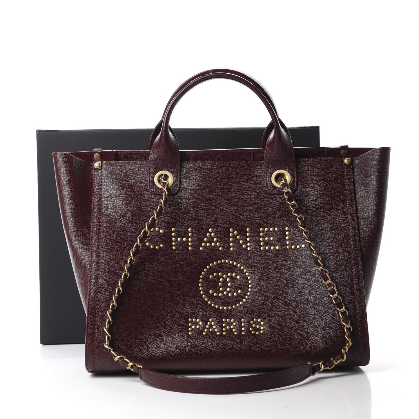 Caviar Small Studded Deauville Tote Burgundy