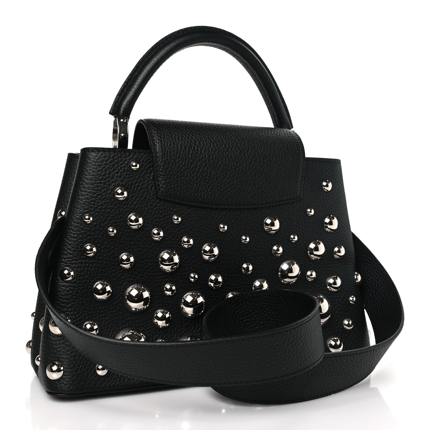 Louis Vuitton LV X YK Taurillon Brass Metal Dots Capucine MM Black 3 of 8