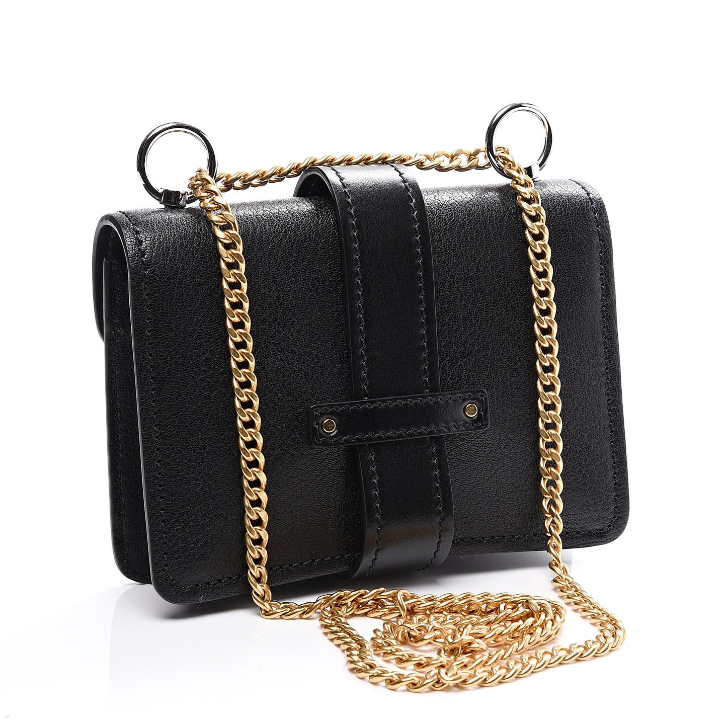 Shiny Goatskin Calfskin Aby Chain Shoulder Bag Black
