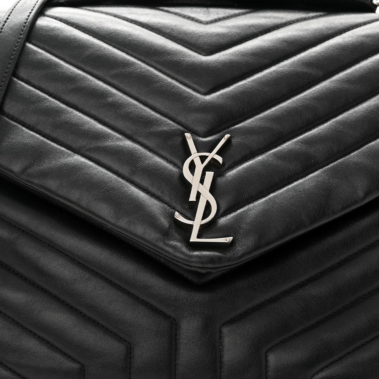Calfskin Y Quilted Monogram Large Loulou Chain Satchel Black