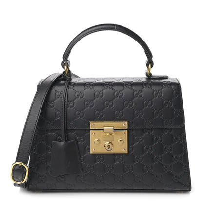 Gucci Guccissima Signature Small Padlock Top Handle Bag Black 1 of 16