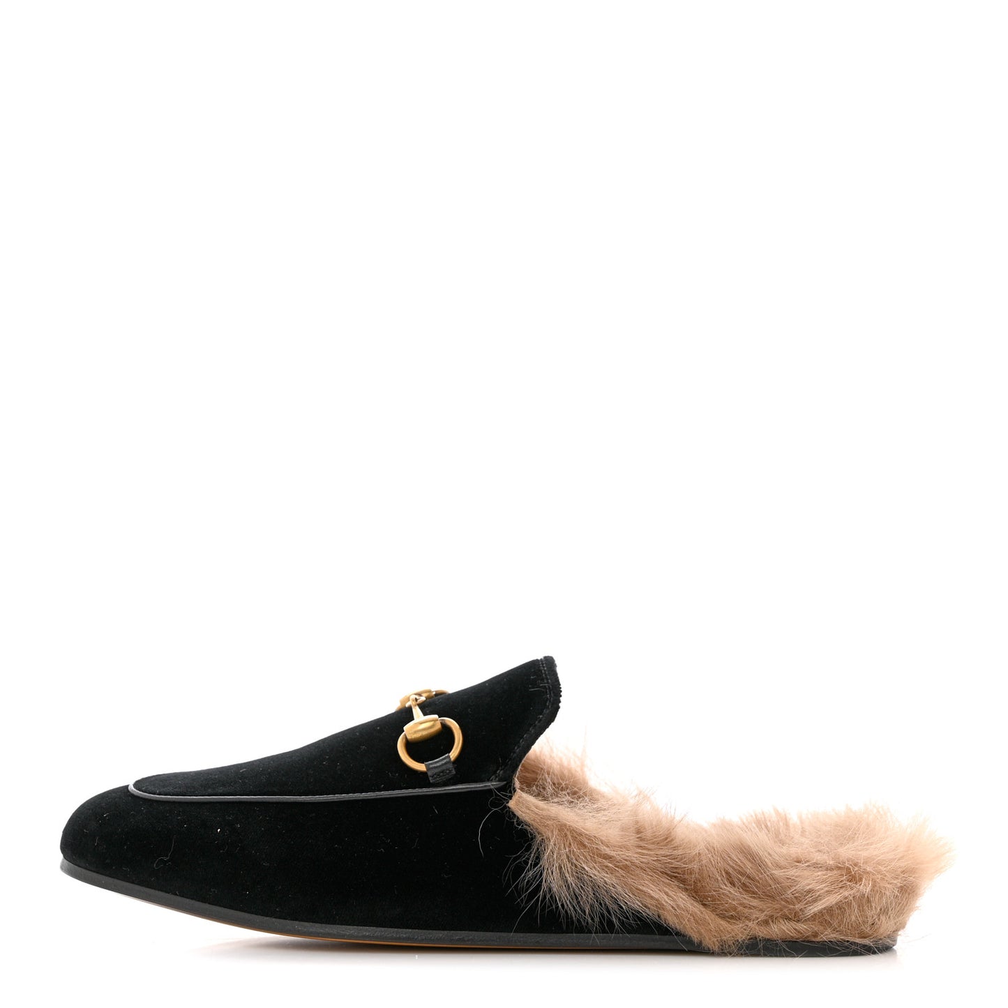 Velvet Fur Womens Princetown Slippers 36.5 Black
