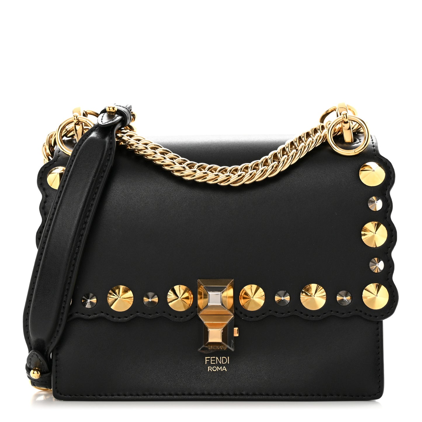 Vitello Liberty Metal Scalloped Multi Studded Small Kan I Shoulder Bag Black