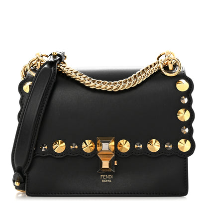 Fendi Vitello Liberty Metal Scalloped Multi Studded Small Kan I Shoulder Bag Black 1 of 10