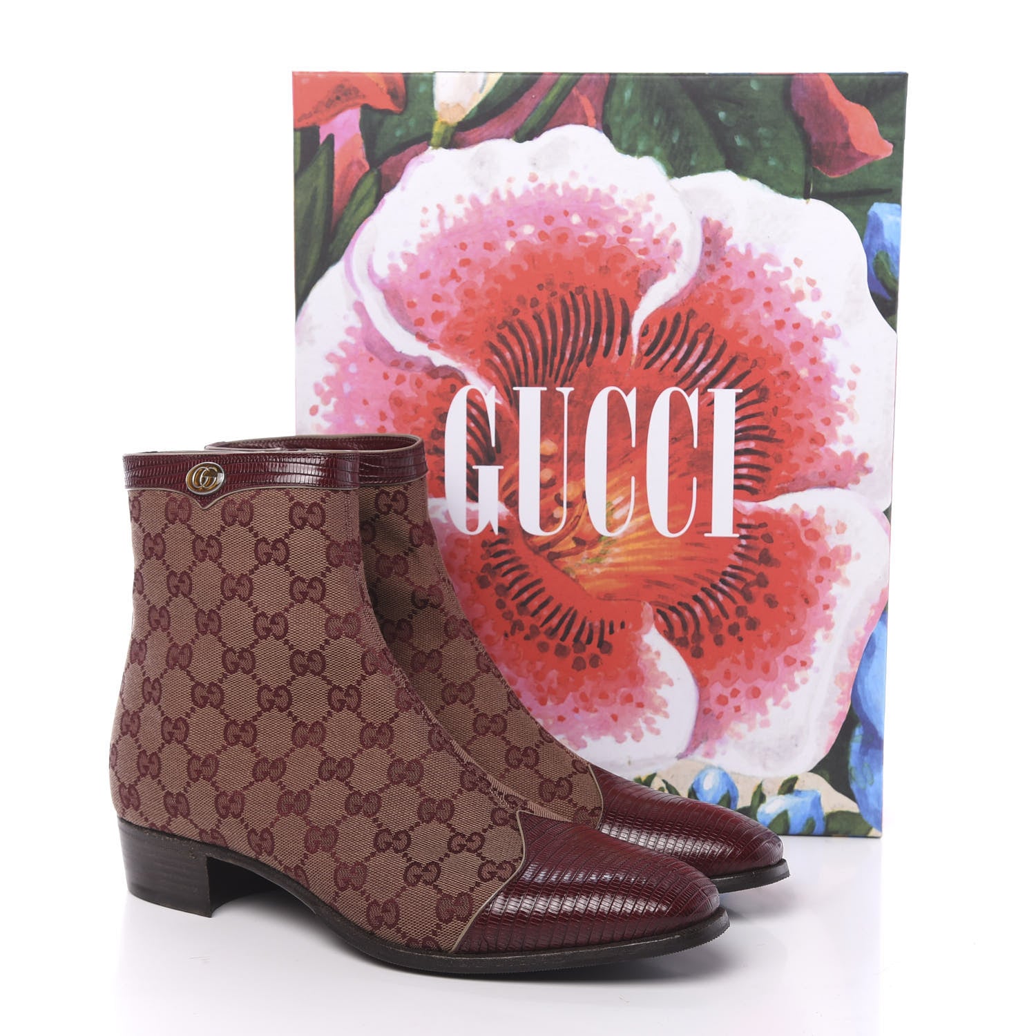 Gucci GG Monogram Lizard Mens GG Ankle Boots 8.5 Sahara Rubino Bright Bordeaux 9 of 9