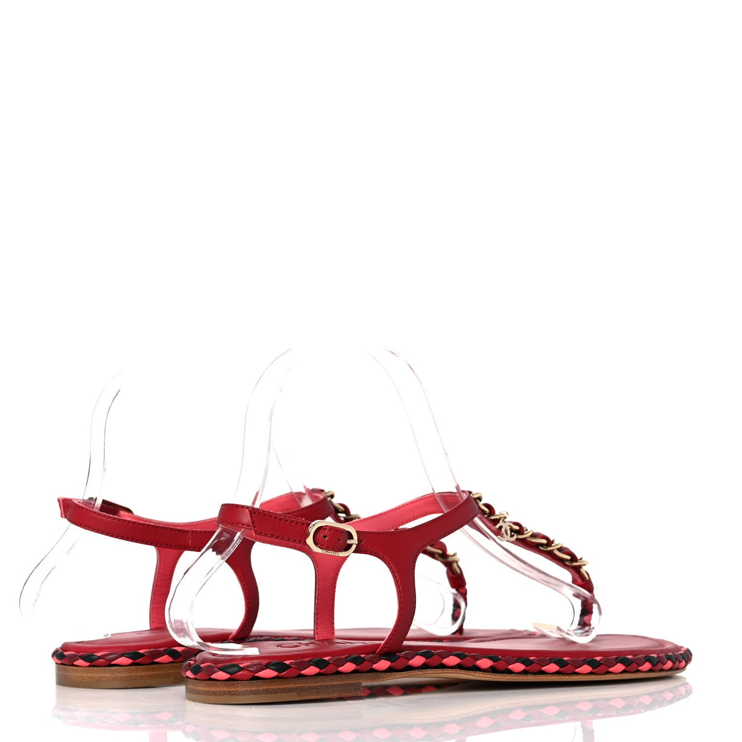 Chanel Lambskin Chain Thong Sandals 38 Dark Red 4 of 7