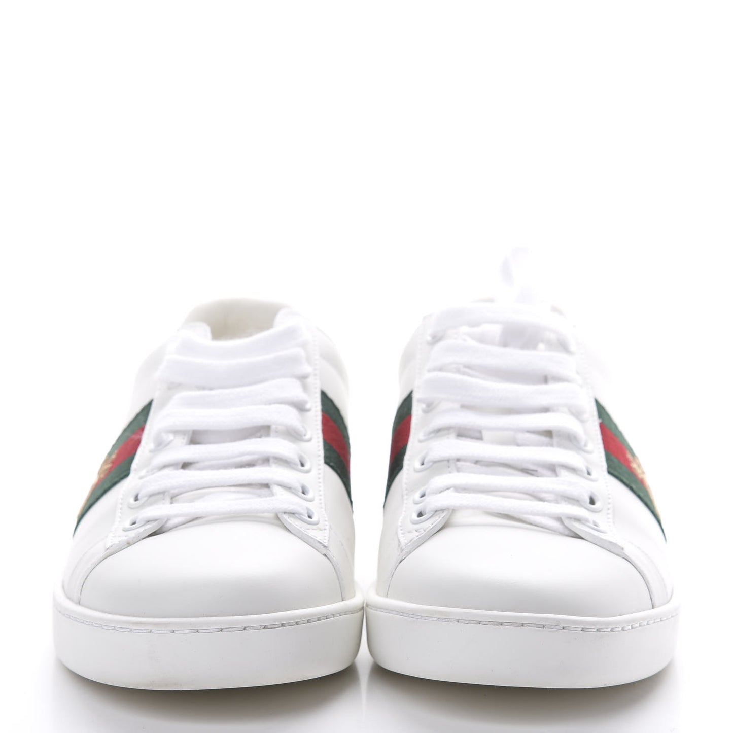Calfskin Ayers Bee Embroidered Womens Ace Sneakers 37 White Green