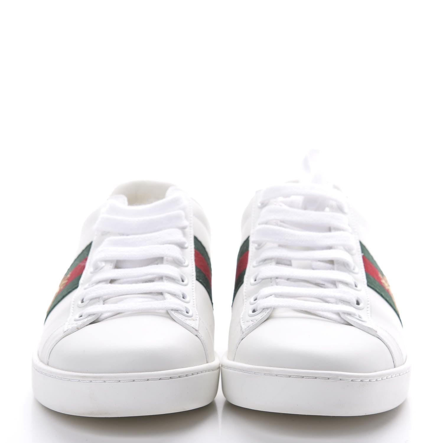 Gucci Calfskin Ayers Bee Embroidered Womens Ace Sneakers 37 White Green 2 of 7