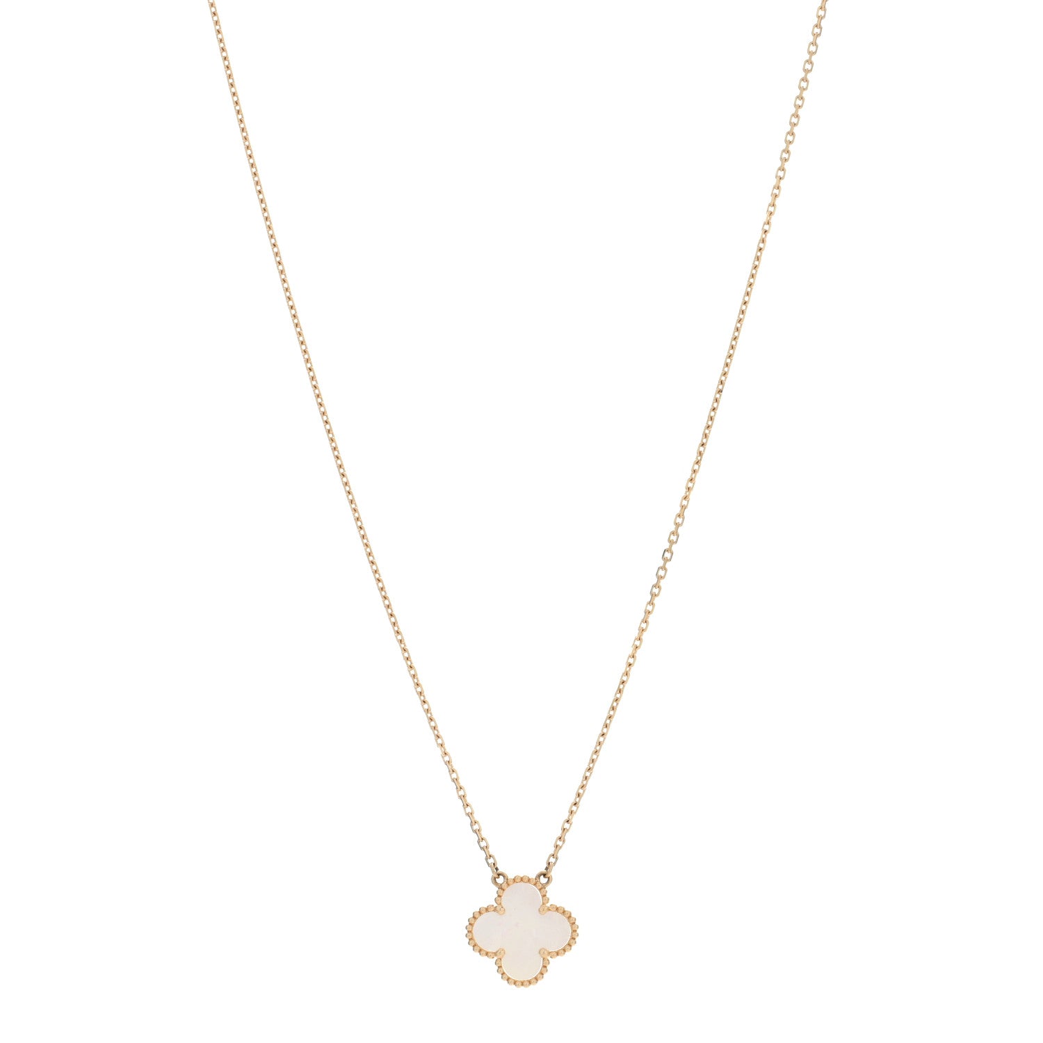 Van Cleef & Arpels 18K Yellow Gold Mother of Pearl Vintage Alhambra Pendant Necklace 1 of 5