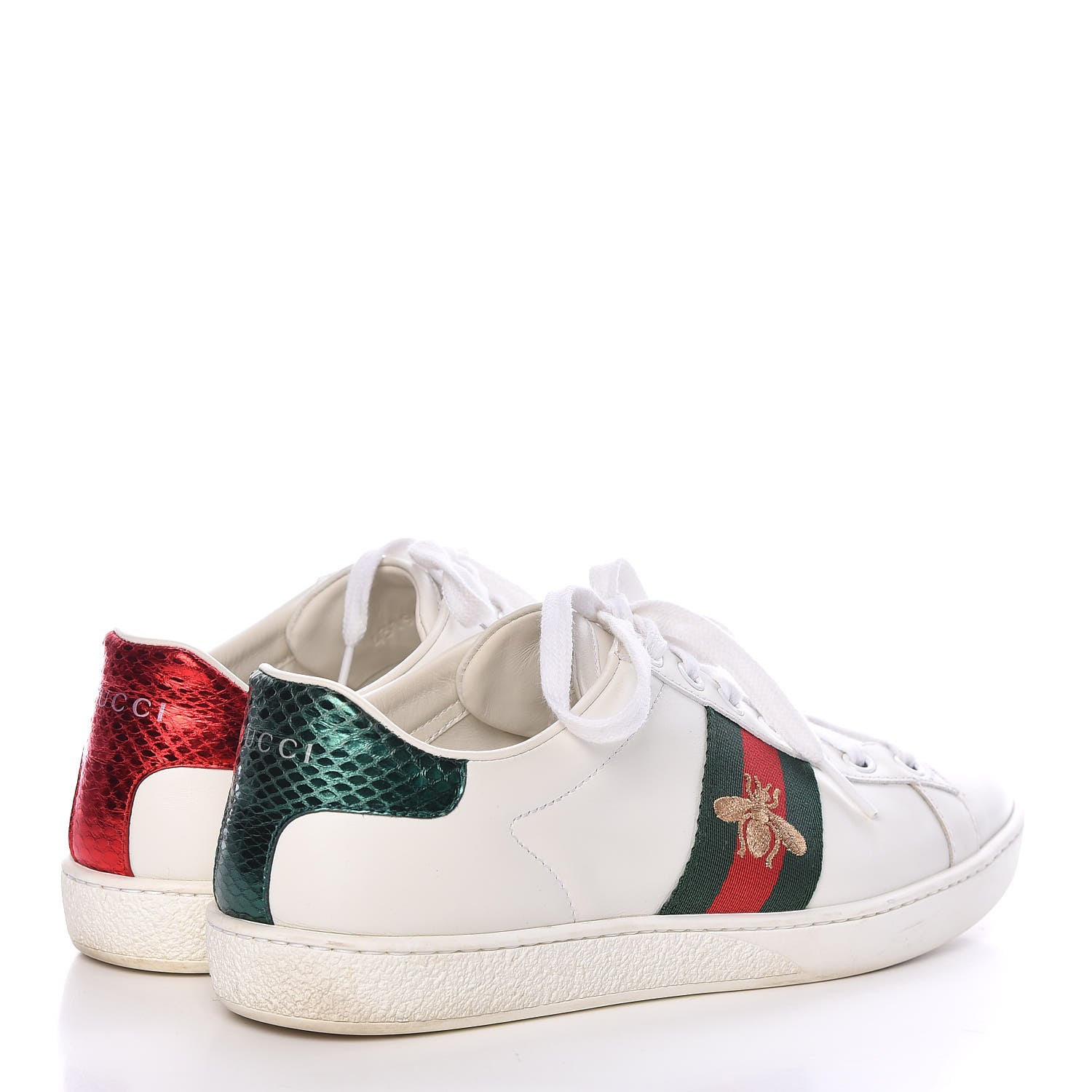 Gucci Calfskin Ayers Bee Embroidered Womens Ace Sneakers 37 White Green 4 of 23