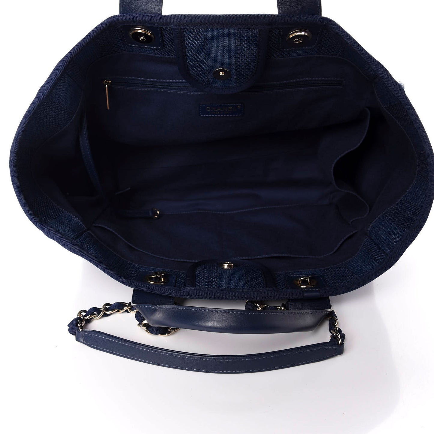 Mixed Fibers Striped Medium Deauville Tote Navy Blue