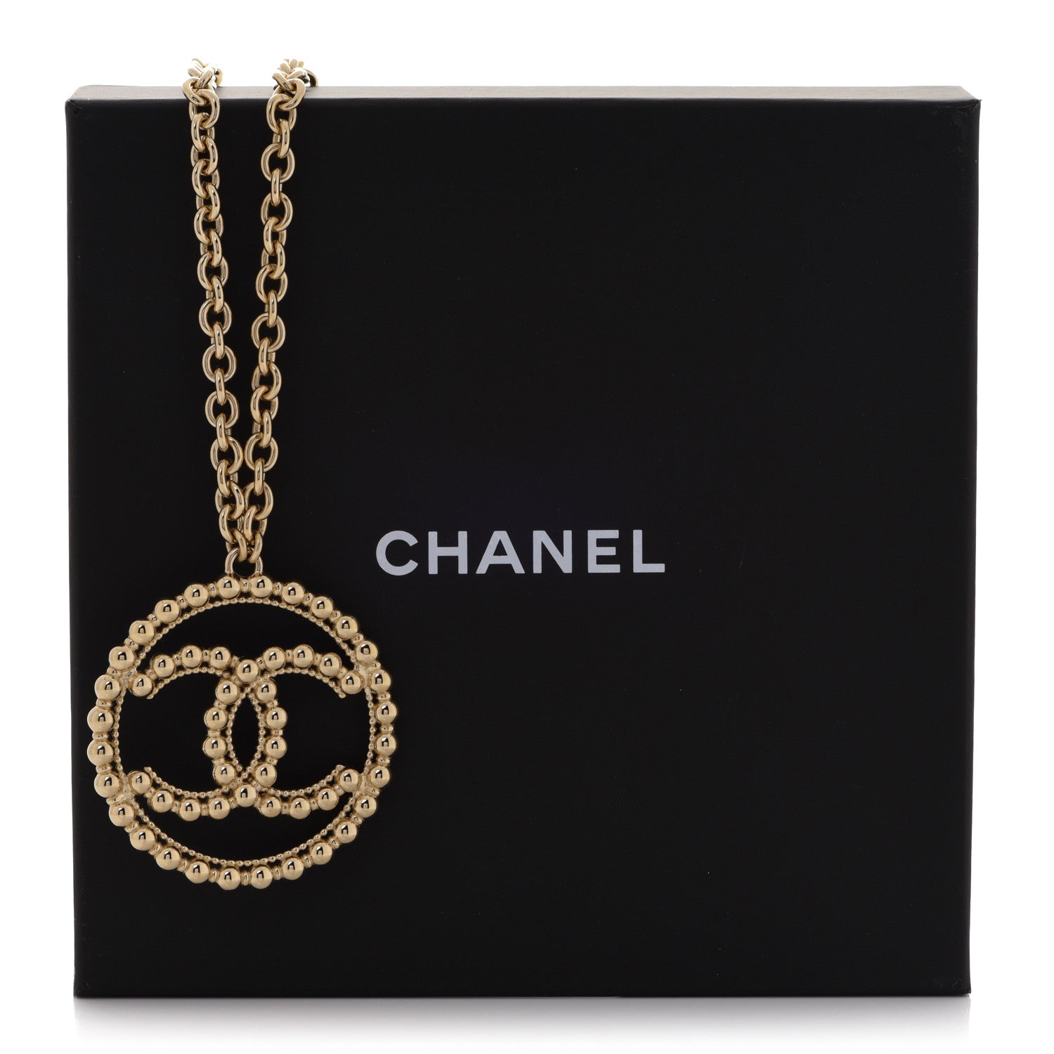 Chanel Metal Bead CC Round Pendant Necklace Gold 6 of 6