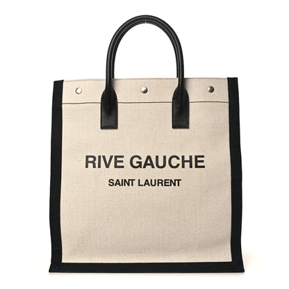 Saint Laurent Linen Calfskin Rive Gauche North South Tote White Black 1 of 9