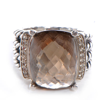 David Yurman Sterling Silver Wheaton Diamond 16mm Smoky Quartz Ring 52 6 1 of 5