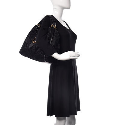 Gucci Nubuck Brocade Medium Soft Stirrup Shoulder Bag Black 2 of 15