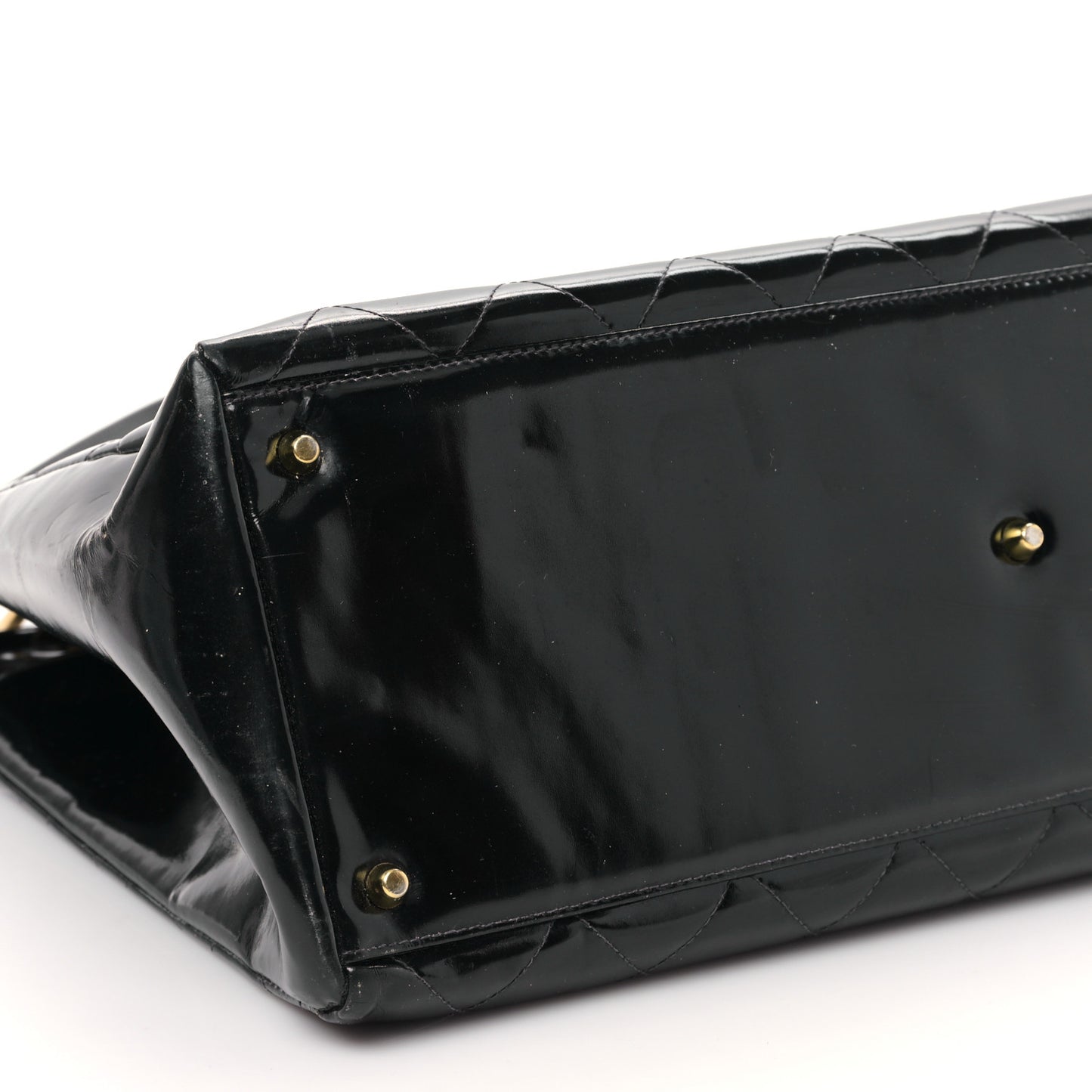 Patent Quilted Shopping Tote Black