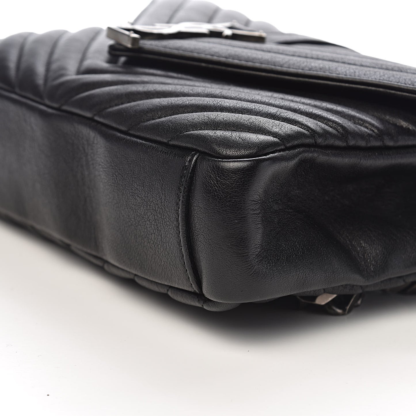 Sheepskin Matelasse Chevron Monogram Medium College Bag Black