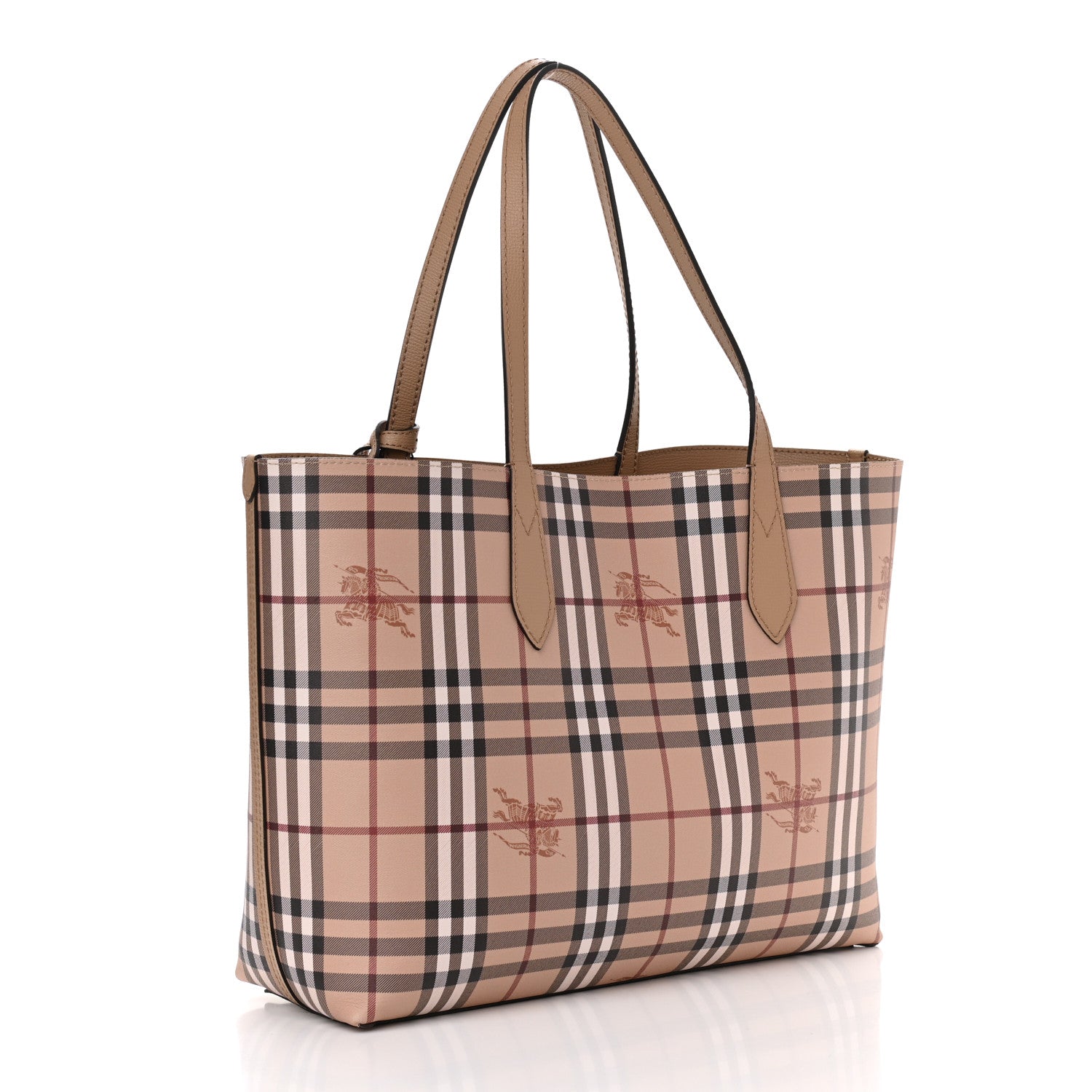 Burberry Grainy Calfskin Haymarket Check Medium Reversible Tote Camel 5 of 15