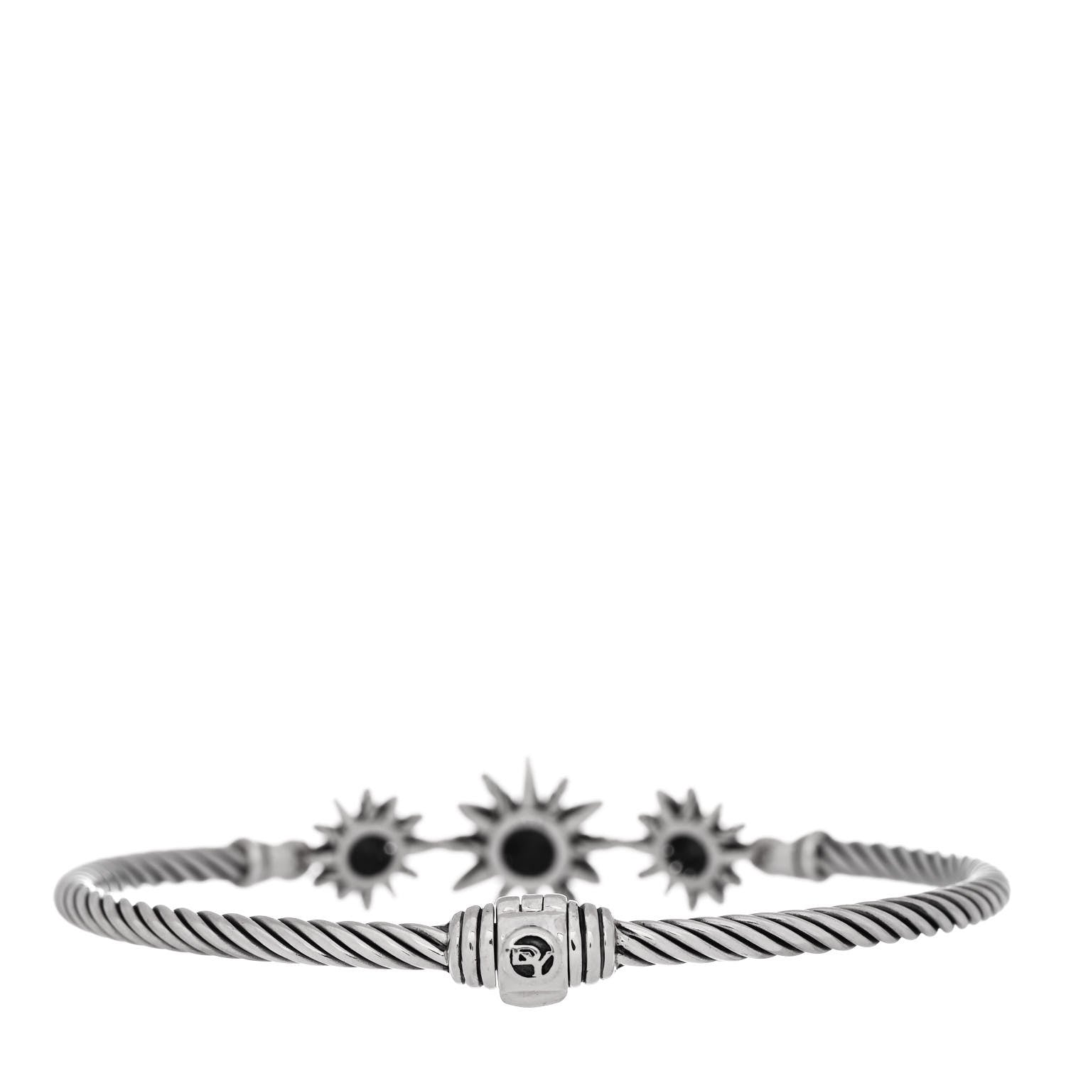 David Yurman Sterling Silver Diamond Starburst Three-Station Bangle Bracelet 2 of 3