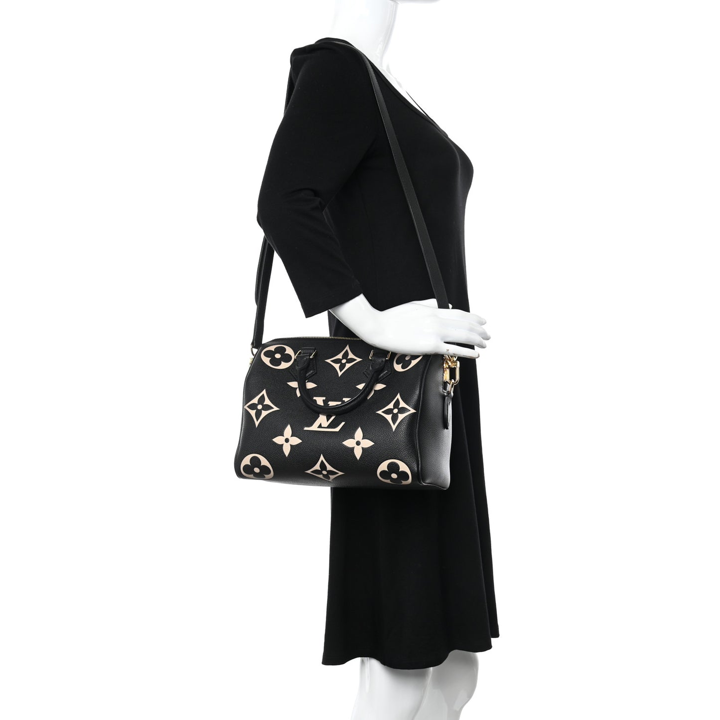 Empreinte Monogram Giant Speedy Bandouliere 25 Black Beige