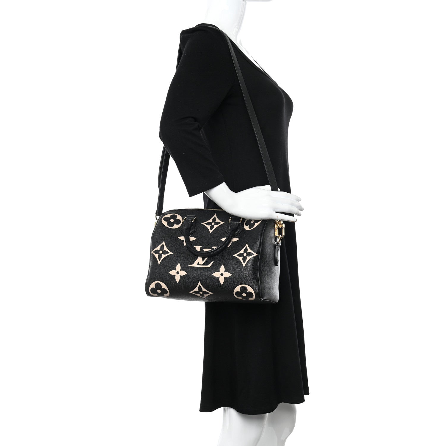 Louis Vuitton Empreinte Monogram Giant Speedy Bandouliere 25 Black Beige 2 of 9