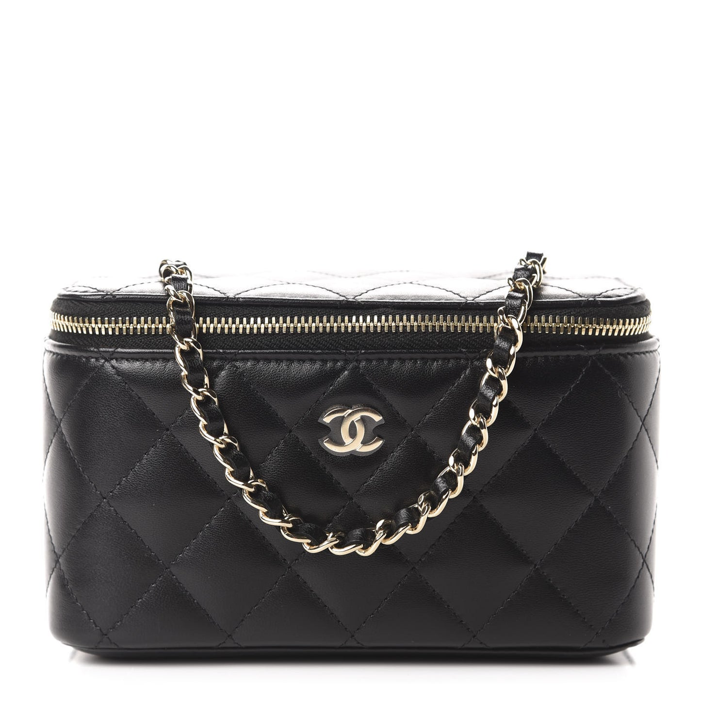 Lambskin Quilted Small Vanity Case With Chain Black