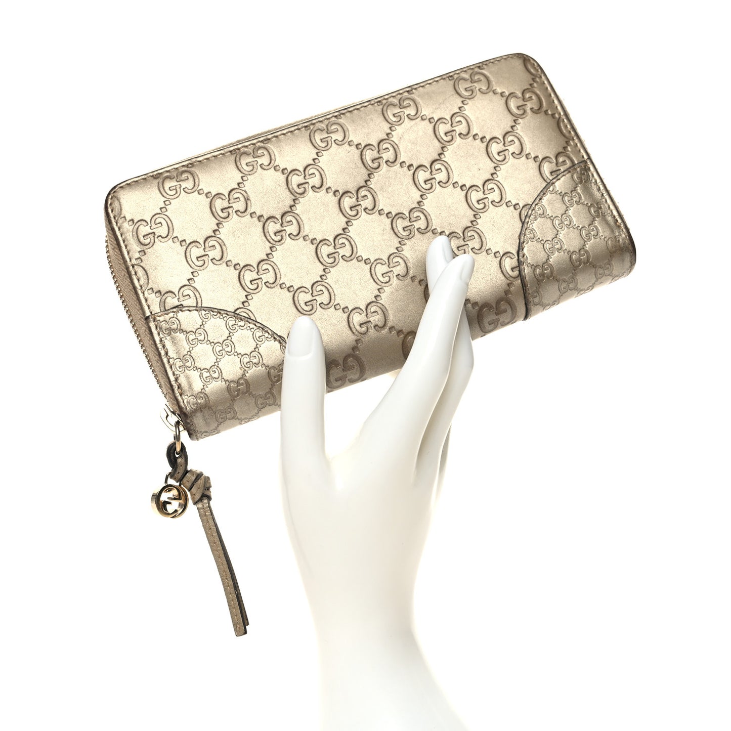 Metallic Guccissima Microguccissima Bree Zip Around Wallet Golden Beige