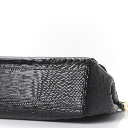 Dolce & Gabbana Iguana Embossed Calfskin Small Miss Sicily Chain Satchel Black 6 of 11