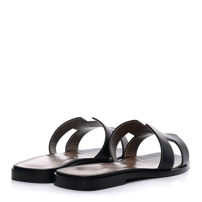 Hermes Box Calfskin Oran Sandals 37 Black 4 of 8