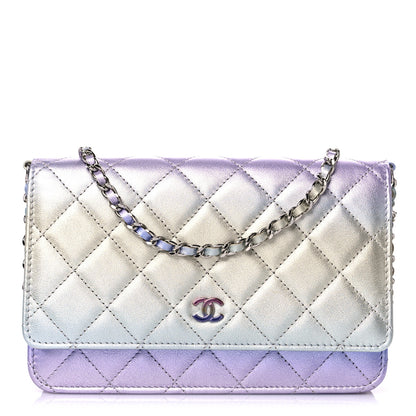Chanel Gradient Metallic Calfskin Quilted Wallet On Chain WOC Silver Blue Yellow Purple 1 of 11