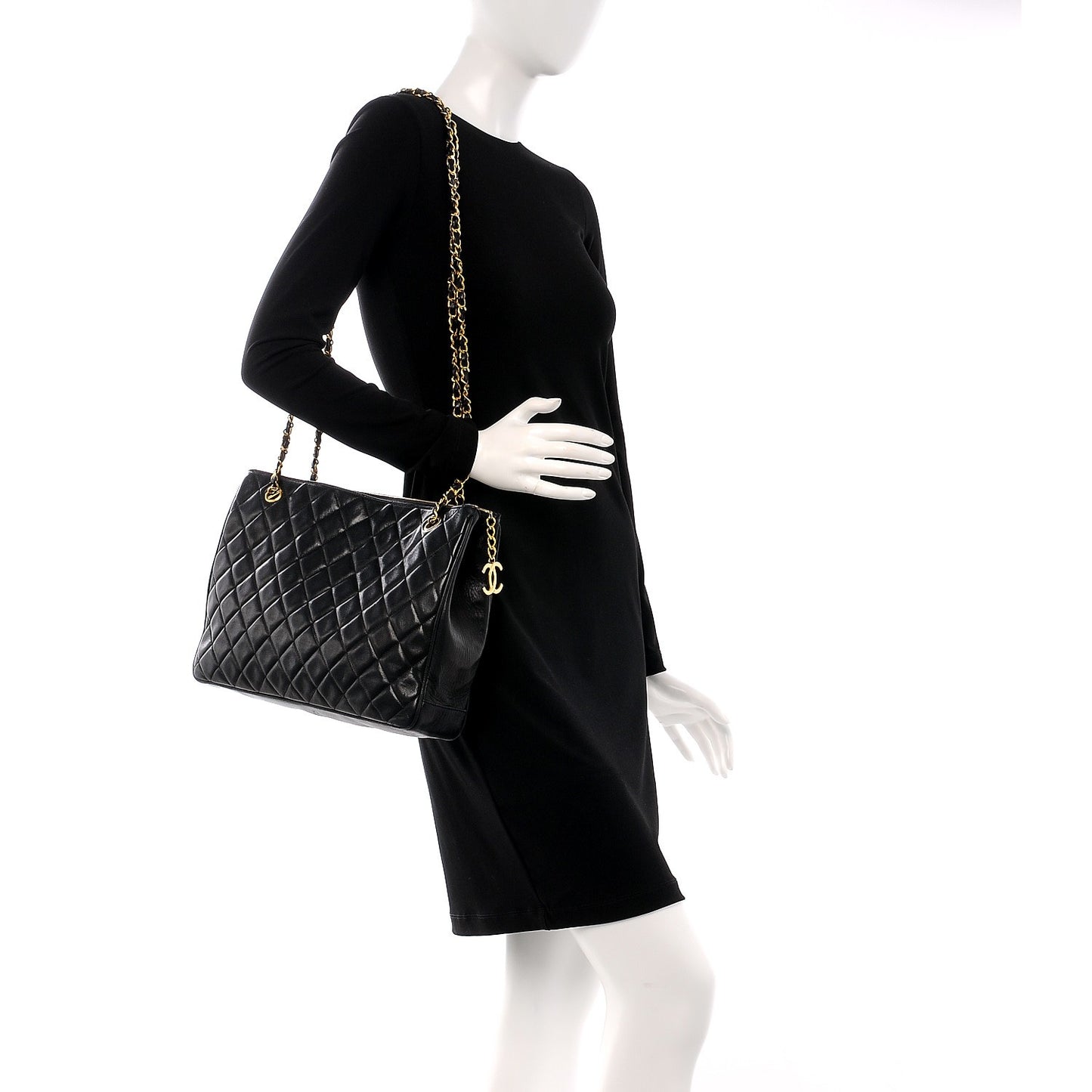 Lambskin Quilted Shopping Tote Black