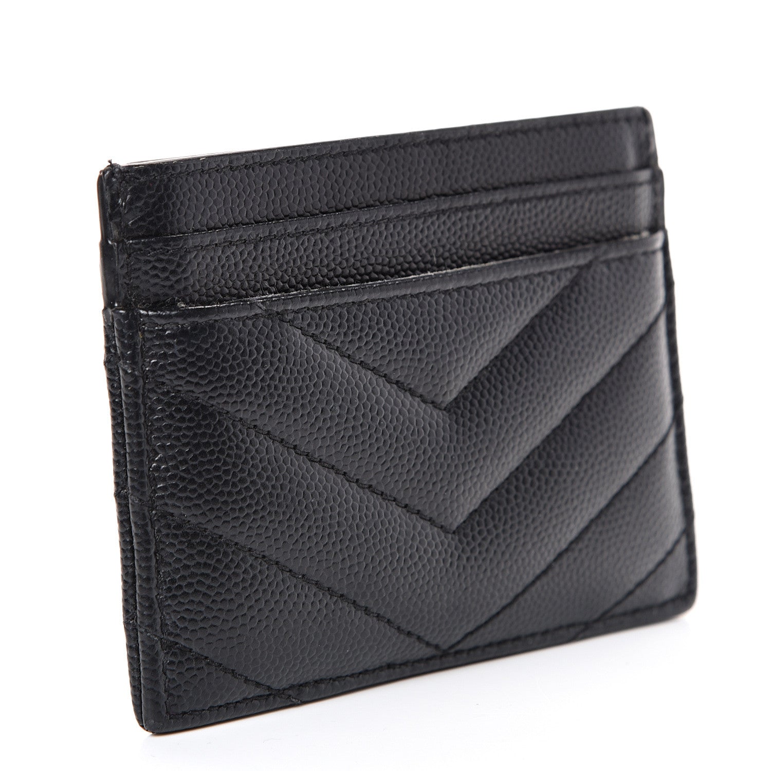 Saint Laurent Grain De Poudre Matelasse Chevron Monogram Credit Card Case Black 2 of 9